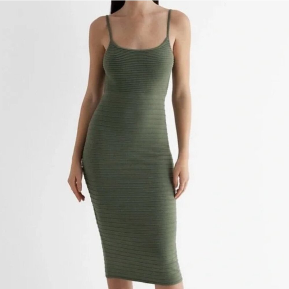 NWT Express Body Contour Ribbed Scoop Neck Midi Sweater Dress
